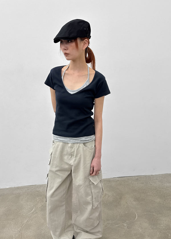 [MADE] Dutsbi Deep V-Neck Short Sleeve Top