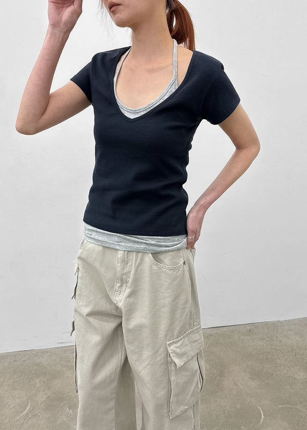 [MADE] Dutsbi Deep V-Neck Short Sleeve Top