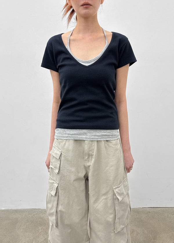 [MADE] Dutsbi Deep V-Neck Short Sleeve Top