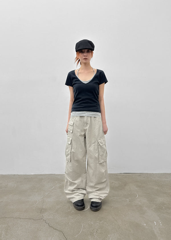 [MADE] Dutsbi Deep V-Neck Short Sleeve Top