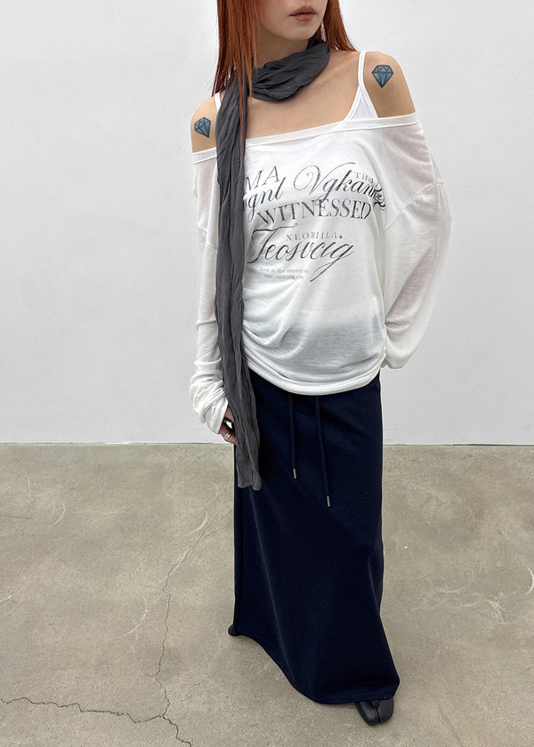 Kabdo Color-block Layered Banding Long Skirt