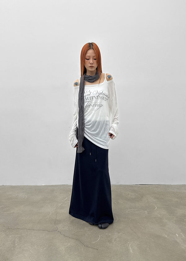 Kabdo Color-block Layered Banding Long Skirt
