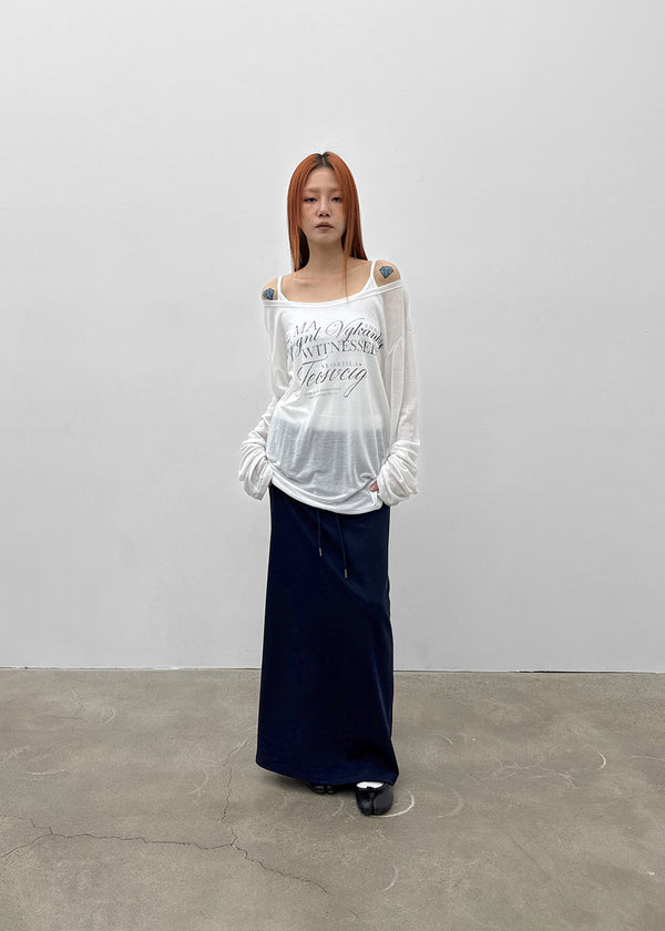 Kabdo Color-block Layered Banding Long Skirt