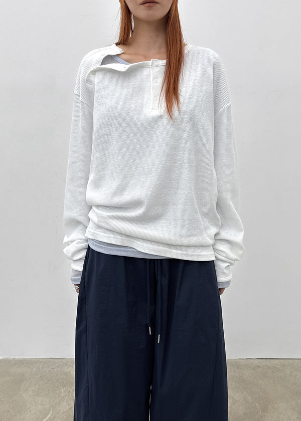 Pitan Henley Neck Waffle Warmer Long Sleeve T-shirt