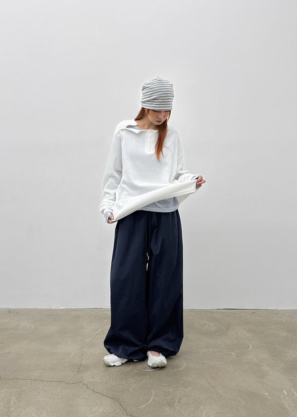 Pitan Henley Neck Waffle Warmer Long Sleeve T-shirt