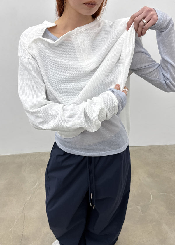 Pitan Henley Neck Waffle Warmer Long Sleeve T-shirt