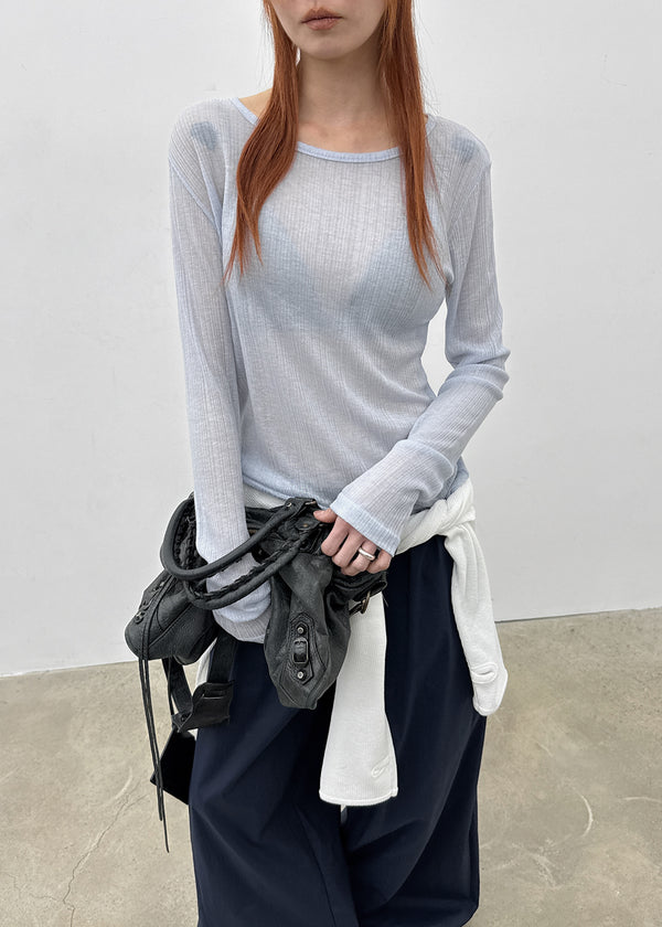 Cheto See-through Ribbed Tencel Long Sleeve Tee