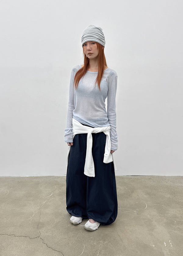 Cheto See-through Ribbed Tencel Long Sleeve Tee