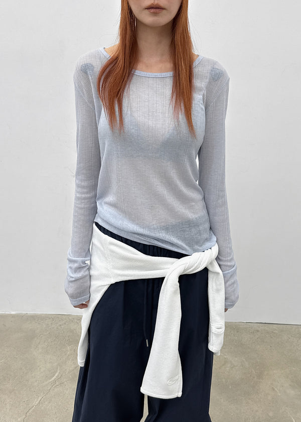 Cheto See-through Ribbed Tencel Long Sleeve Tee