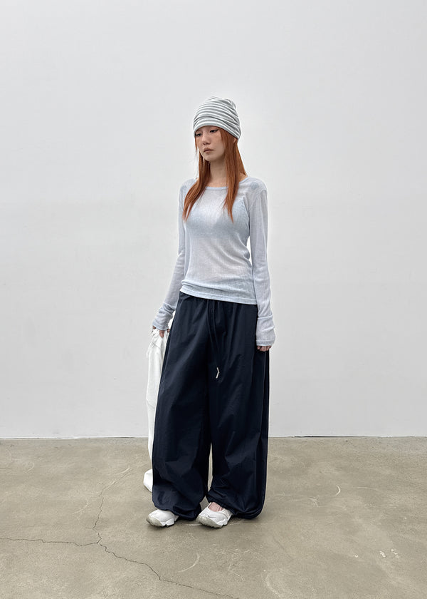 Cheto See-through Ribbed Tencel Long Sleeve Tee