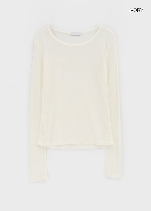 Cheto See-through Ribbed Tencel Long Sleeve Tee