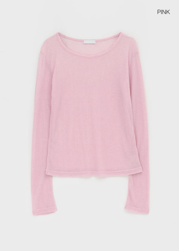 Cheto See-through Ribbed Tencel Long Sleeve Tee