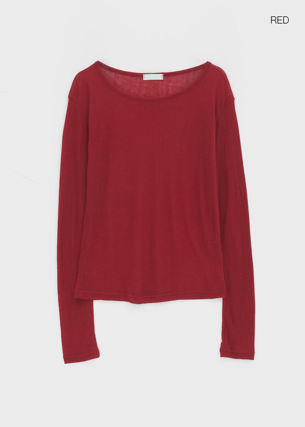 Cheto See-through Ribbed Tencel Long Sleeve Tee