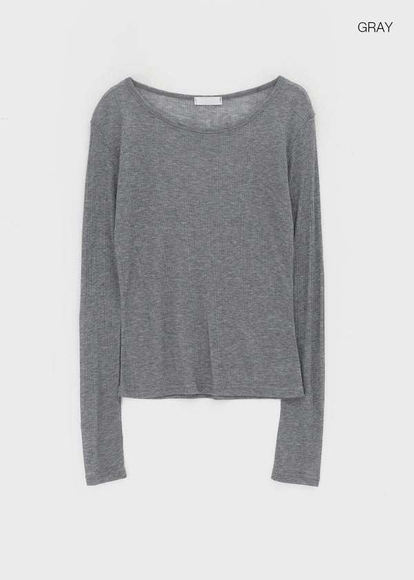 Cheto See-through Ribbed Tencel Long Sleeve Tee