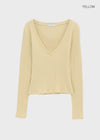 Dearlon Deep V-neck Ribbed Long Sleeve Tee