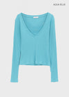 Dearlon Deep V-neck Ribbed Long Sleeve Tee