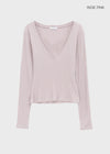 Dearlon Deep V-neck Ribbed Long Sleeve Tee