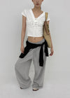 Chuman V-neck Lace Cap Sleeve Short-sleeve Tee