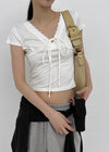 Chuman V-neck Lace Cap Sleeve Short-sleeve Tee