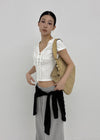 Chuman V-neck Lace Cap Sleeve Short-sleeve Tee