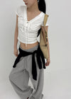 Chuman V-neck Lace Cap Sleeve Short-sleeve Tee