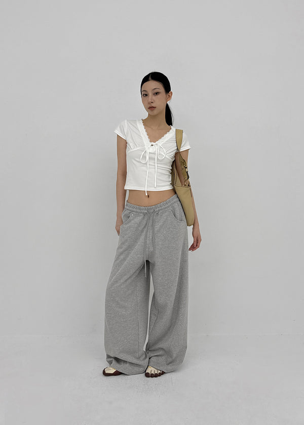 Chuman V-neck Lace Cap Sleeve Short-sleeve Tee
