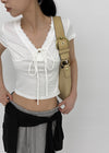 Chuman V-neck Lace Cap Sleeve Short-sleeve Tee