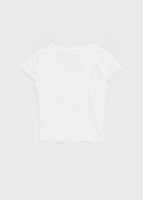 Chuman V-neck Lace Cap Sleeve Short-sleeve Tee