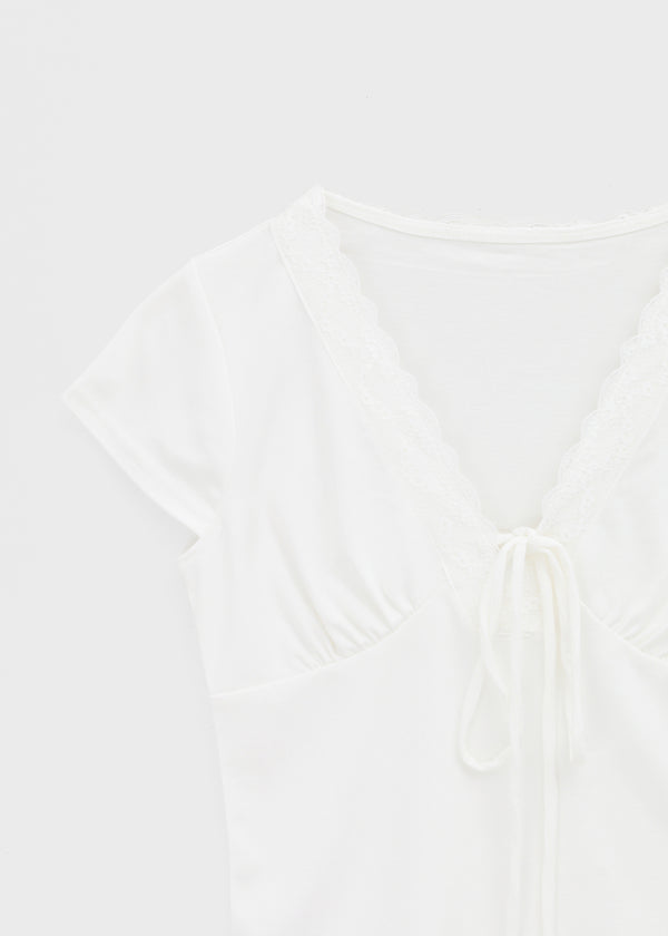 Chuman V-neck Lace Cap Sleeve Short-sleeve Tee