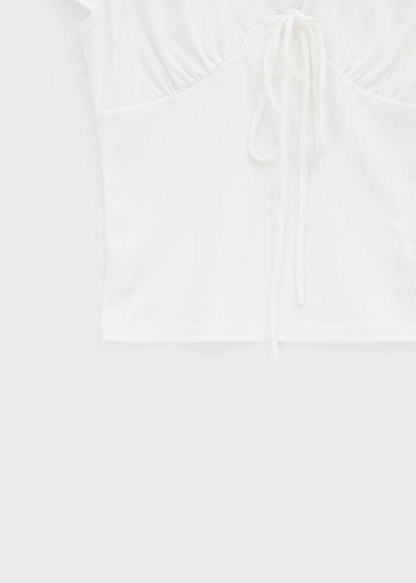 Chuman V-neck Lace Cap Sleeve Short-sleeve Tee