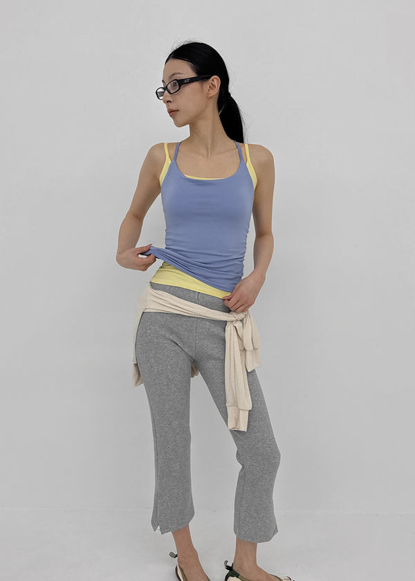 Deagle Banded Ribbed Slit Cropped Leggings