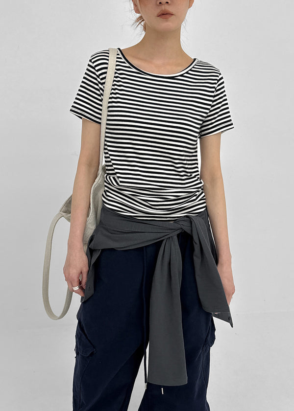Pao Striped Round Short Sleeve Tee