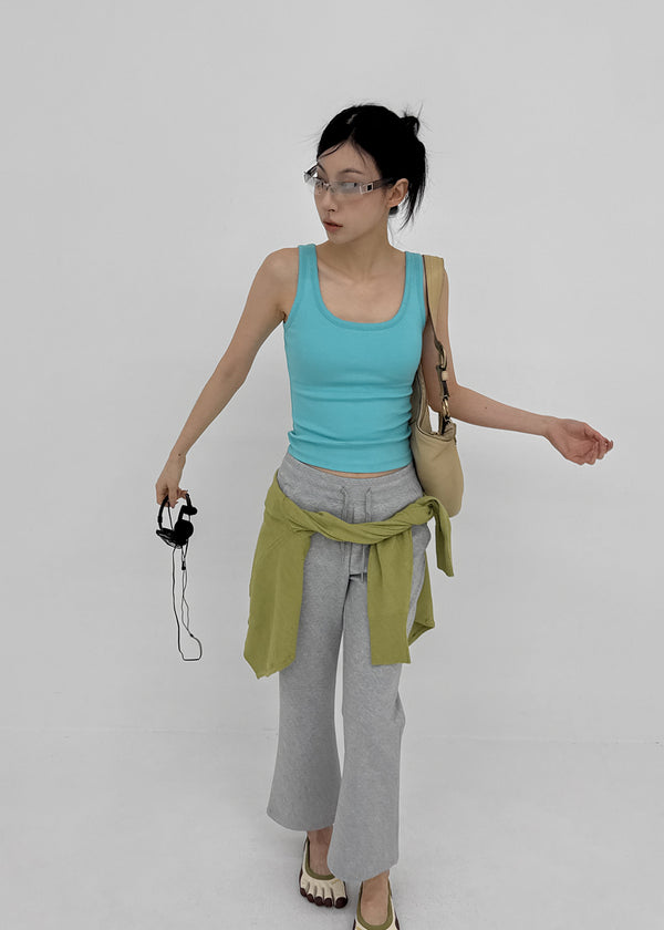 [MADE] Coogie U-Neck Ribbed Sleeveless Top (Built-in Cap)