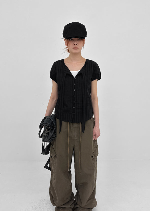 [MADE] Rouer Tie Short-Sleeve Blouse