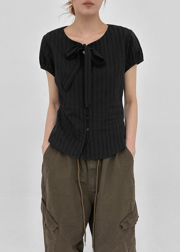 [MADE] Rouer Tie Short-Sleeve Blouse