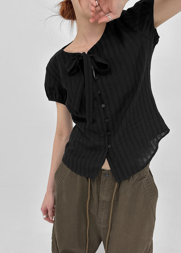 [MADE] Rouer Tie Short-Sleeve Blouse