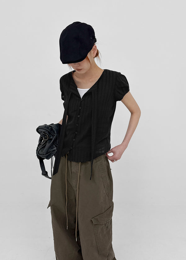 [MADE] Rouer Tie Short-Sleeve Blouse