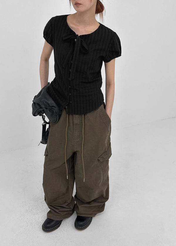 [MADE] Rouer Tie Short-Sleeve Blouse