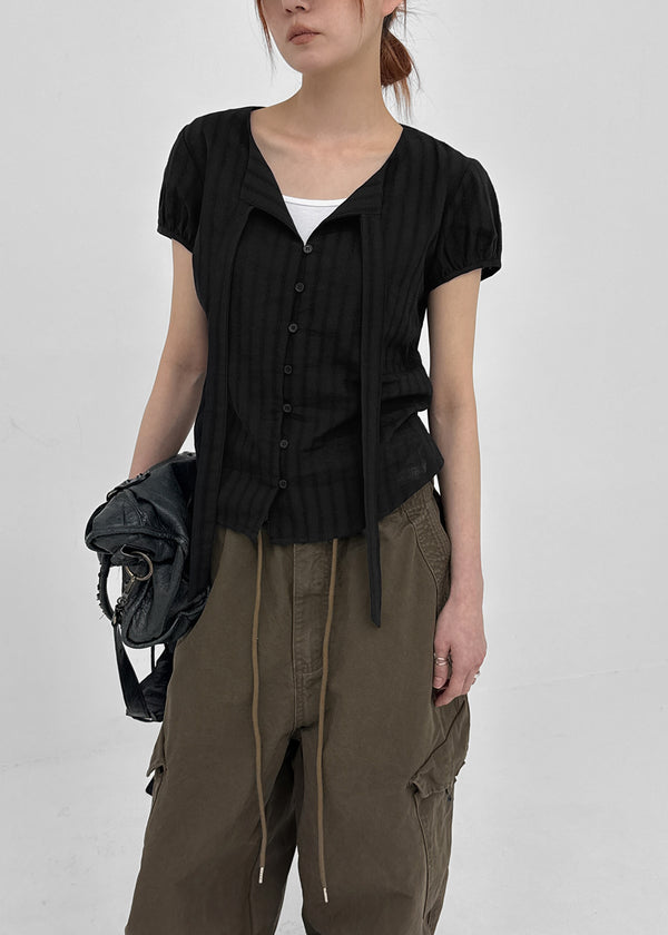 [MADE] Rouer Tie Short-Sleeve Blouse