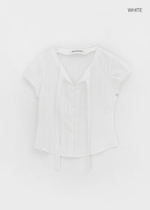[MADE] Rouer Tie Short-Sleeve Blouse