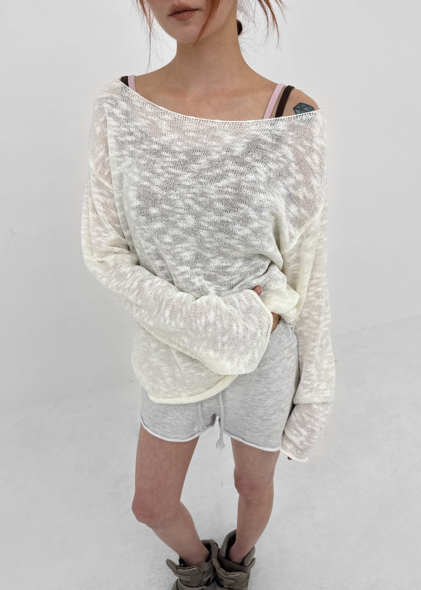 Canang Cutout Loose Fit Boat Neck Summer Long Sleeve Knit