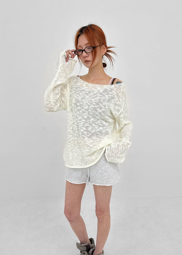 Canang Cutout Loose Fit Boat Neck Summer Long Sleeve Knit