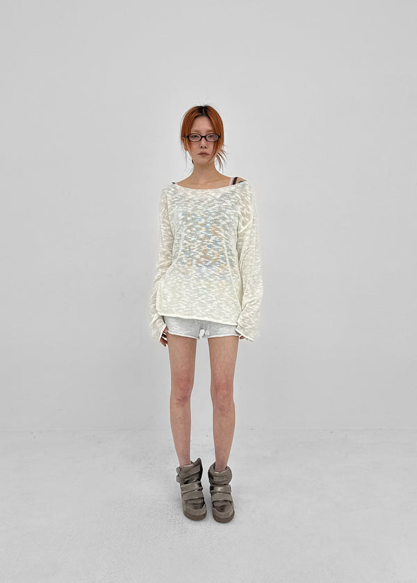 Canang Cutout Loose Fit Boat Neck Summer Long Sleeve Knit