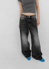 Colnat Diagonal Cut Wide Bootcut Denim Pants