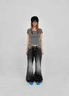 Colnat Diagonal Cut Wide Bootcut Denim Pants