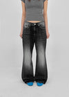Colnat Diagonal Cut Wide Bootcut Denim Pants