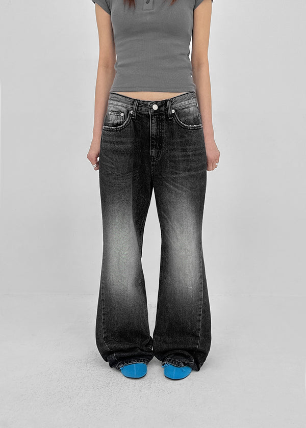 Colnat Diagonal Cut Wide Bootcut Denim Pants