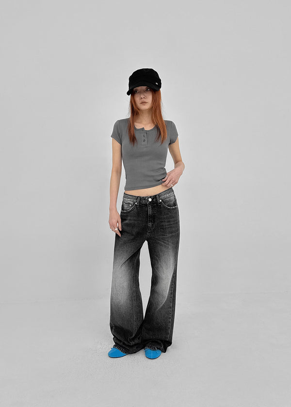 Colnat Diagonal Cut Wide Bootcut Denim Pants