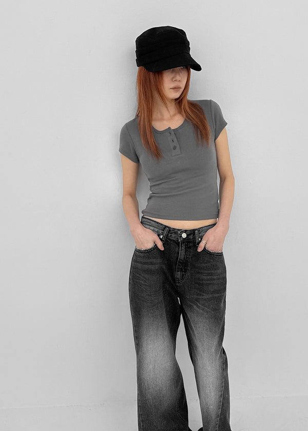 [MADE] Easy Henry Neck Short Sleeve Tee (Built-in Cap)