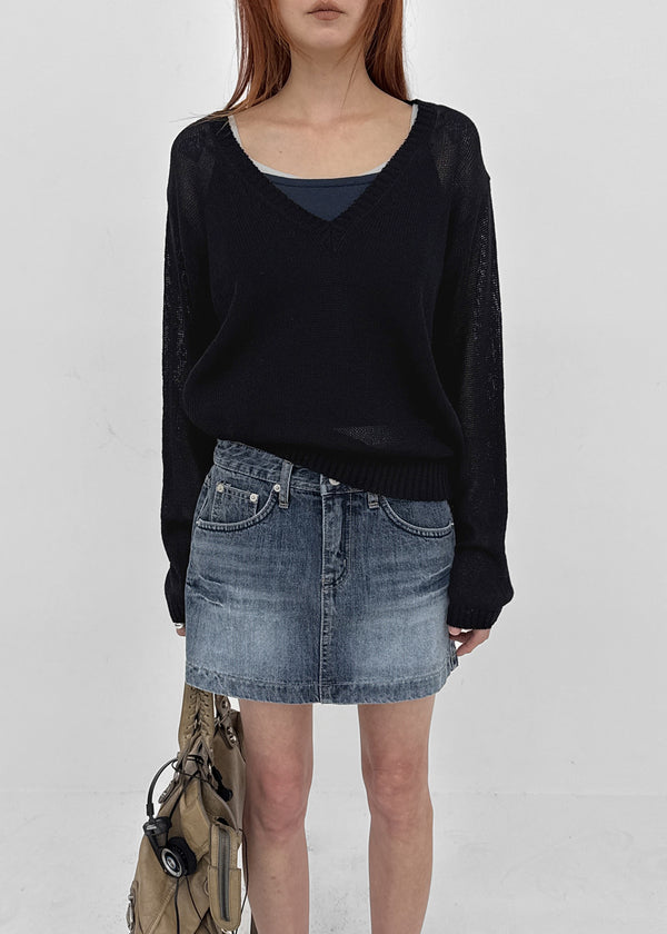Jenishu Deep V-neck Long Sleeve Knit